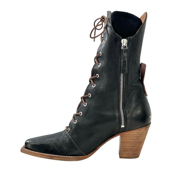 Free People We The Free Canyon Black Pointed Toe Leather Lace Up Boots sz 10 - Picture 6 of 11